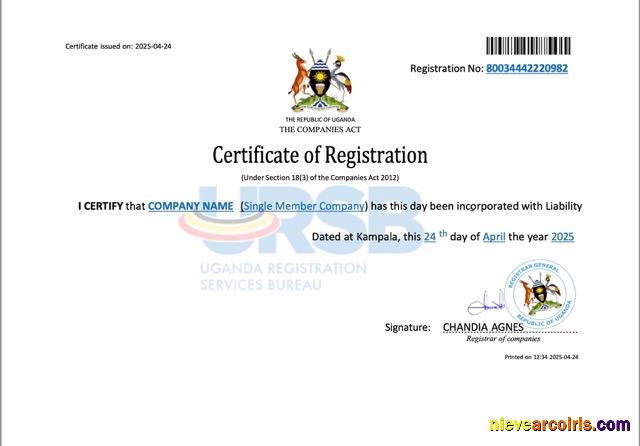 Uganda company registration certificate